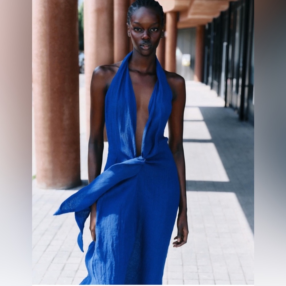 Zara Electric Blue Halter Maxi Dress
